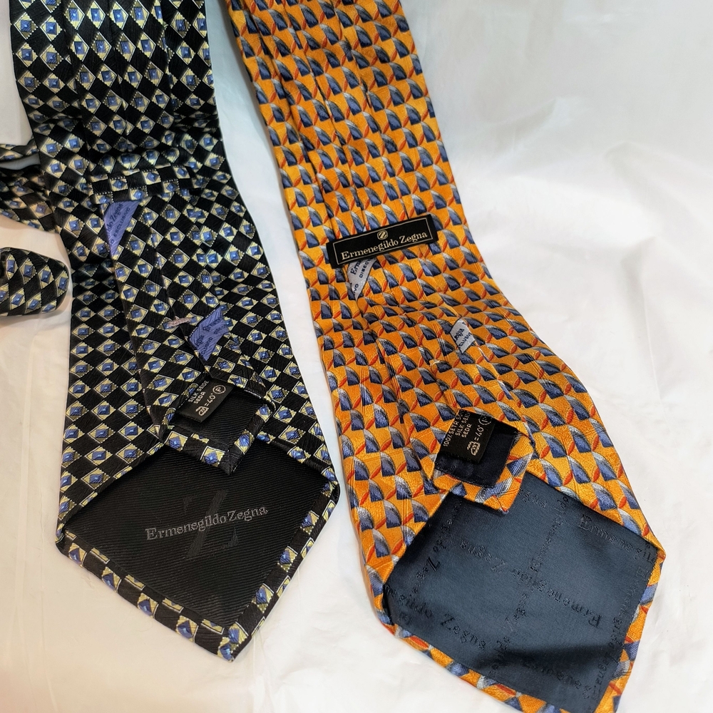 ZEGNA - 2 Ermenegildo Zenga Men's Ties -    1 Black & Blue and 1 Yellow